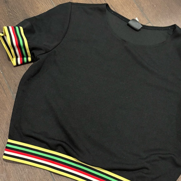 WINDSOR BLACK CROP TOP WITH COLORED STRIPE DETAILS - Picture 8 of 16